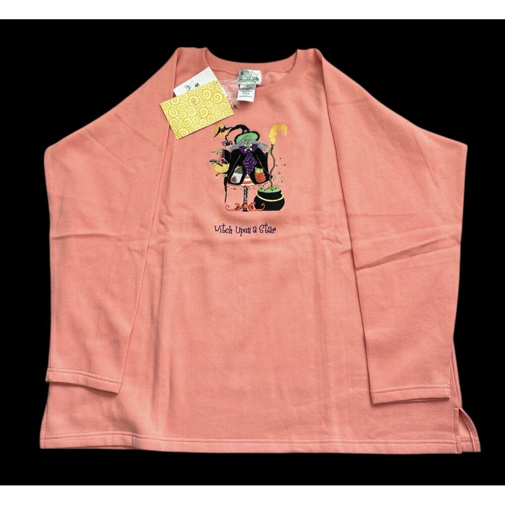 NWT VTG Quacker Factory Witch Upon a Star Halloween Sweatshirt 2X Peach Teacher